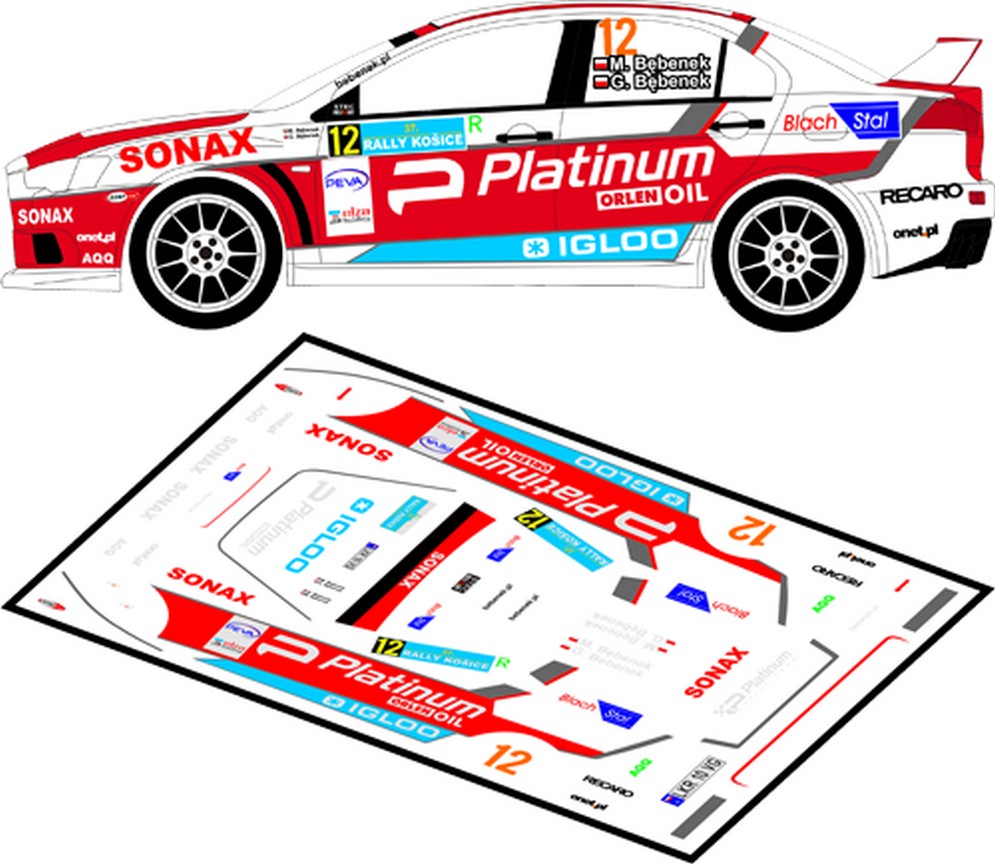 DECALS 1/43 MITSUBISHI LANCER EVO X -#12 - BEBENEK - RALLYE KOSICE 2011 - D43088