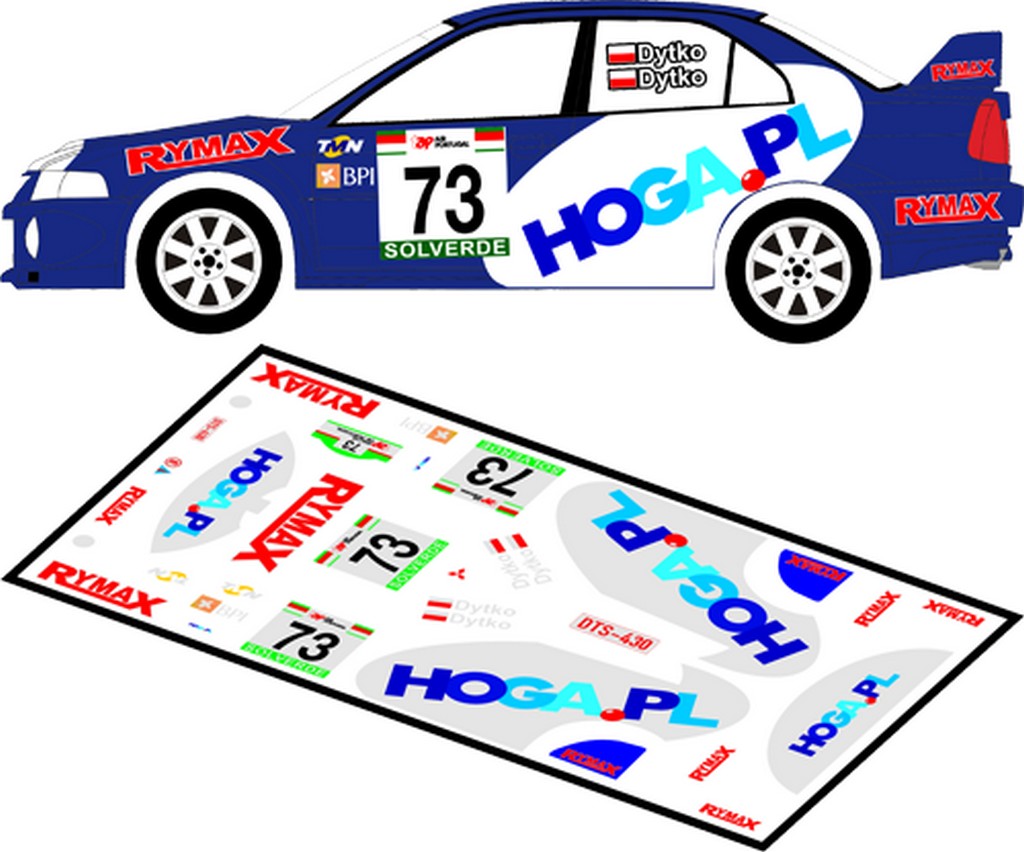 DECALS 1/43 MITSUBISHI LANCER EVO VI #73 - DYTKO - RALLYE PORTUGAL 2001 - D43141