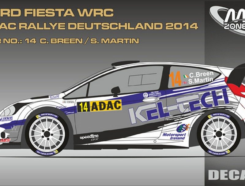 DECALS 1/43 FORD FIESTA WRC - #14 - BREEN - RALLYE ADAC ALLEMAGNE 2014 - D43348