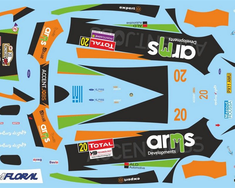 DECALS 1/43 FORD FIESTA WRC - #20 - SERDERIDIS - RALLYE DU CONDROZ 2013 - D43405