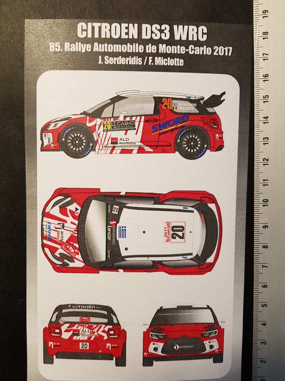 DECALS 1/24 CITROËN DS3 WRC #20 - SERDERIDIS - RALLYE MONTE CARLO 2017 - DC2439