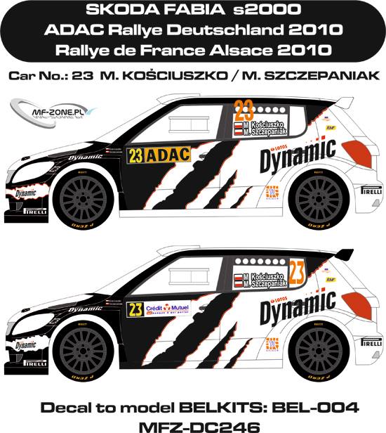 DECALS 1/24 SKODA FABIA S2000 #23- KOSCIUSZKO -RALLYE FRANCE / ADAC 2010 - DC246