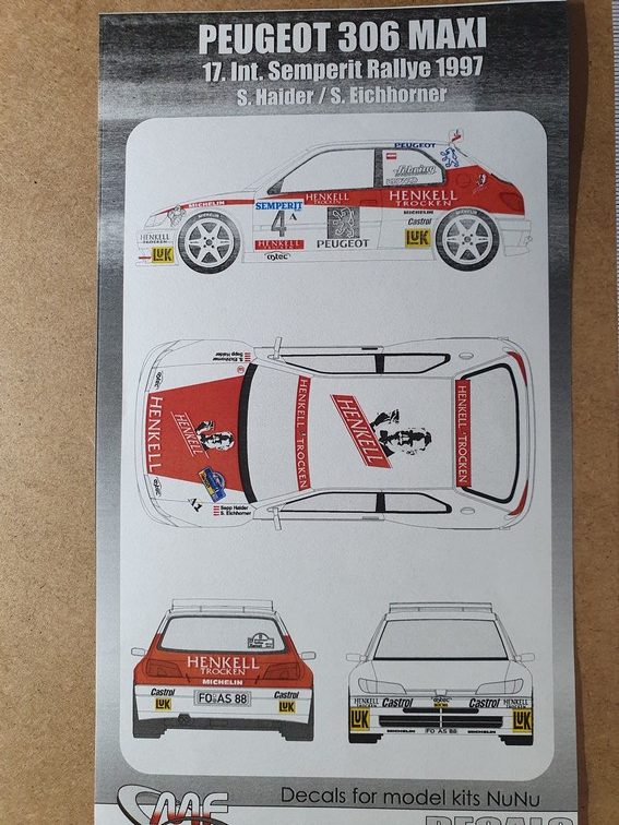 DECALS 1/24 PEUGEOT 306 MAXI - #4 - HAIDER - SEMPERIT RALLYE 1997 - DC2476