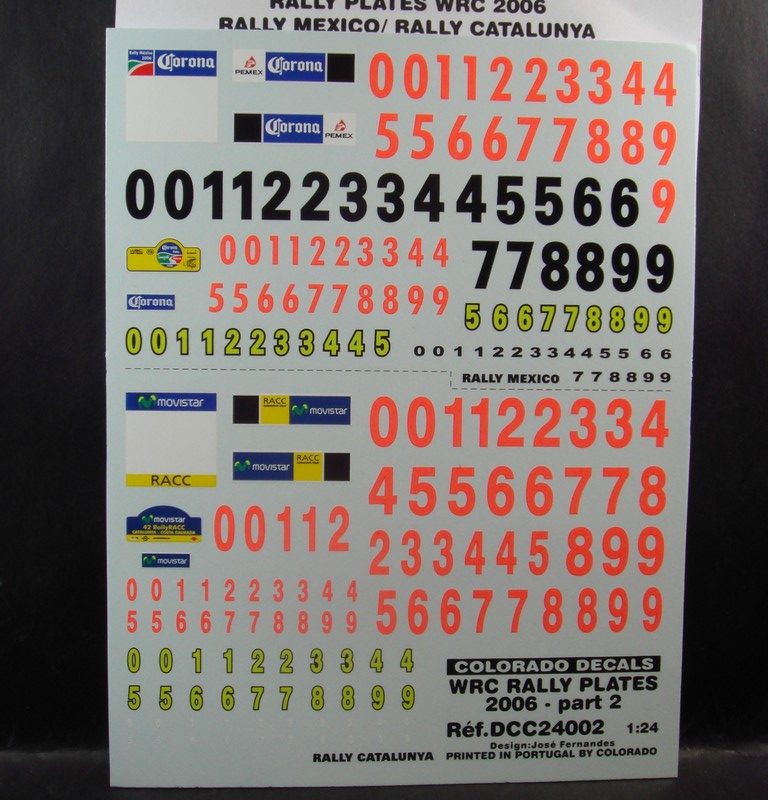DECALS 1/24 PLAQUES WRC 2006 RALLYE MEXIQUE / CATALOGNE - PART 2 - COLORADO 24002