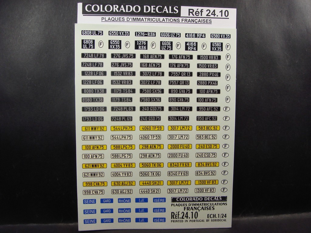 DECALS 1/24 PLAQUES IMMATRICULATIONS FRANCE - COLORADO 2410