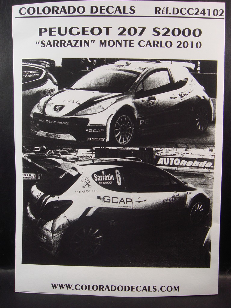 DECALS 1/24 PEUGEOT 207 S2000 - #6 - SARRAZIN - MONTE CARLO 2010 - COLORADO 24102 – Image 2