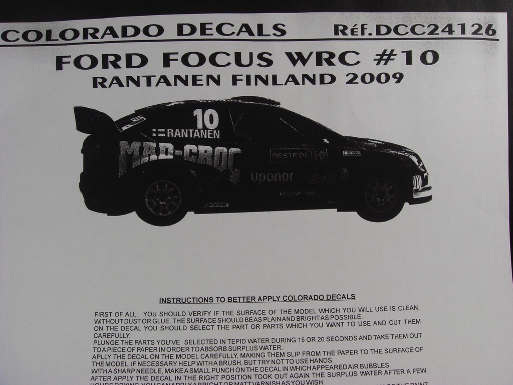 DECALS 1/24 FORD FOCUS WRC - #10 - RANTANEN - RALLYE FINLANDE 2009 - COLORADO 24126 – Image 2