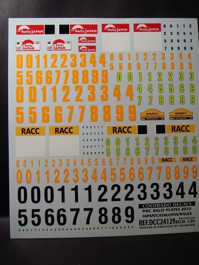 DECALS 1/24 PLAQUES RALLYE WRC 2010 - JAPON/CATALOGNE/WALES - COLORADO 24129