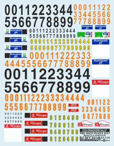 DECALS 1/24 PLAQUES RALLYE WRC 2013 - MEXICO / PORTUGAL - COLORADO 24146
