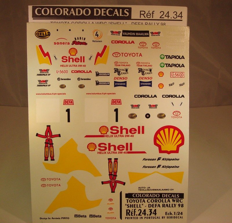 DECALS 1/24 TOYOTA COROLLA WRC - #1 - "SHELL" DEFA RALLY 1998 - COLORADO 2434