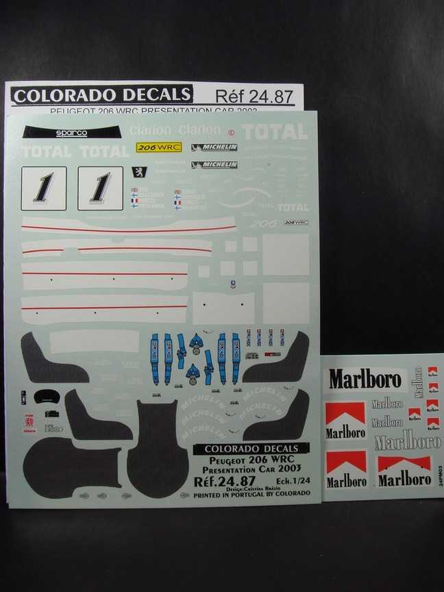 DECALS 1/24 DECORATION PEUGEOT 206 WRC 2003 PRESENTATION - COLORADO 2487