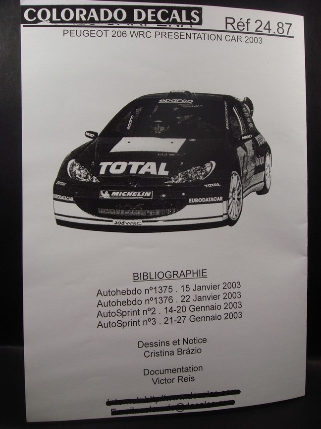 DECALS 1/24 DECORATION PEUGEOT 206 WRC 2003 PRESENTATION - COLORADO 2487 – Image 3