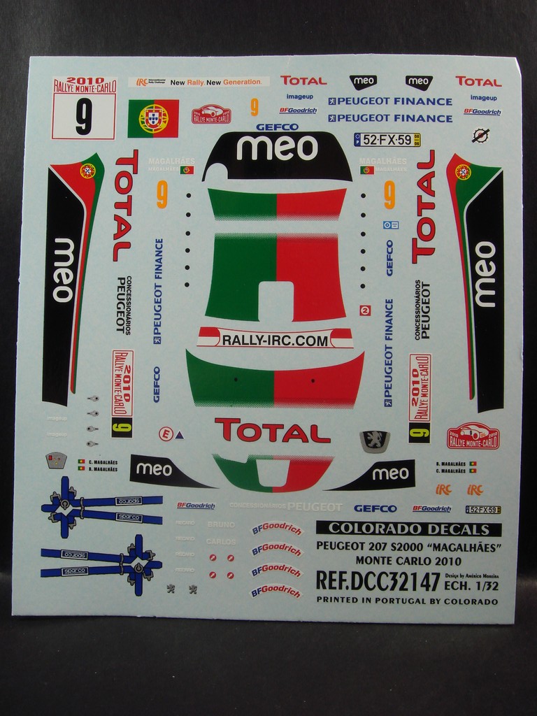 DECALS 1/32 PEUGEOT 207 S2000 – #9 – MAGALHAES – MONTE CARLO 2010 – COLORADO 32147