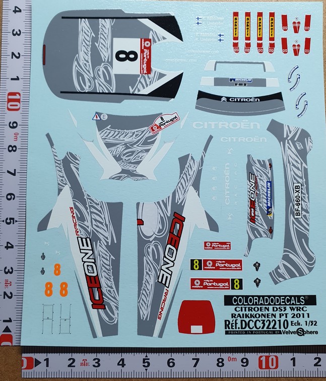 DECALS 1/32 CITROËN DS3 WRC – #8 – RAIKKONEN – RALLYE PORTUGAL 2011 – COLORADO 32210
