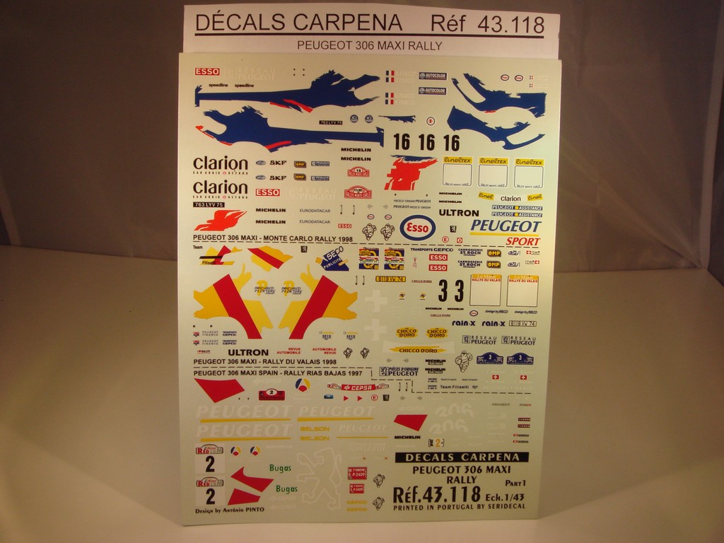 DECALS 1/43 PEUGEOT 306 MAXI RALLY PART 1 - CARPENA 43118