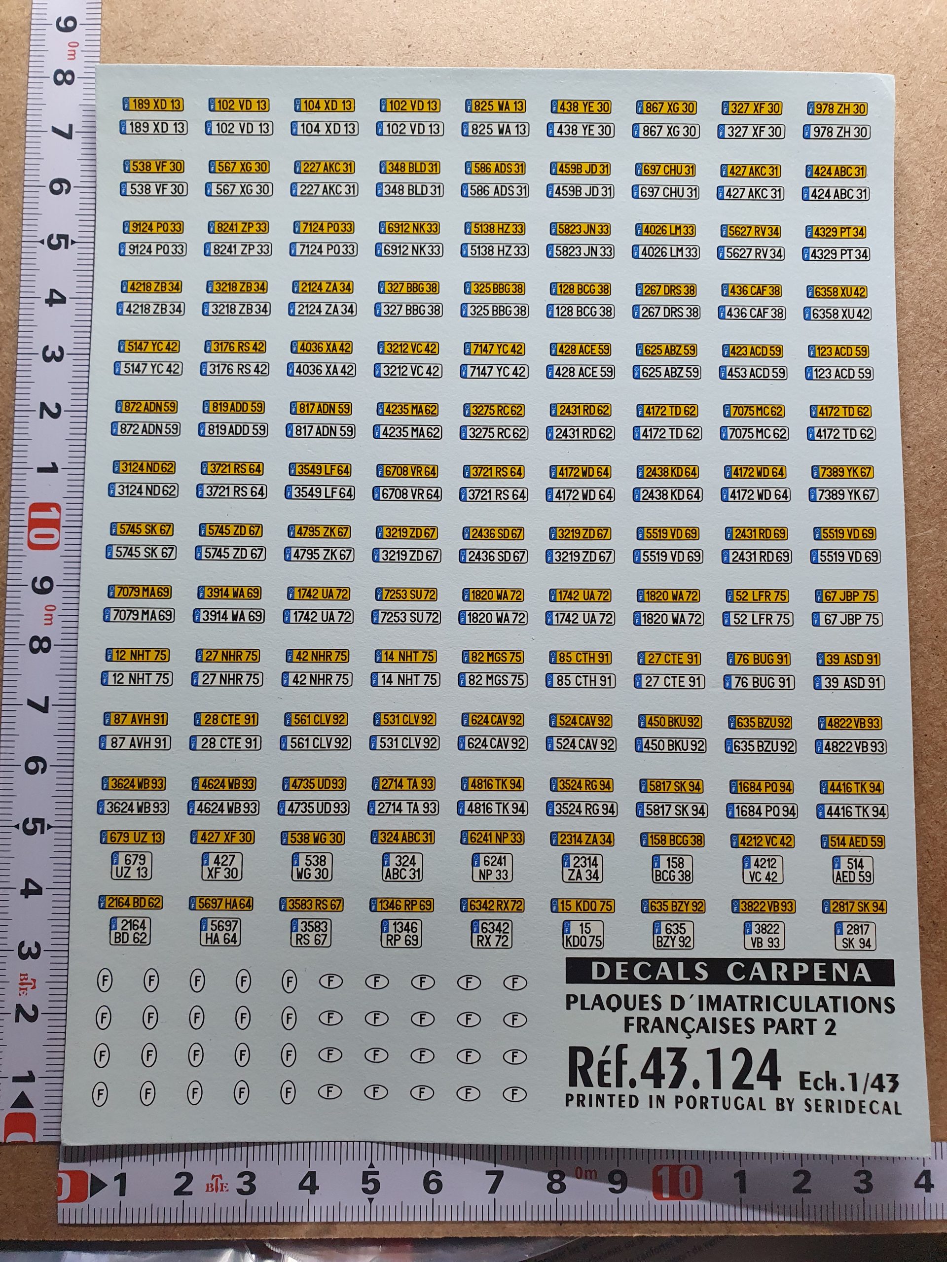 DECALS 1/43 PLAQUES IMMATRICULATIONS JAUNE/BLANCHE FRANCE - CARPENA 43124