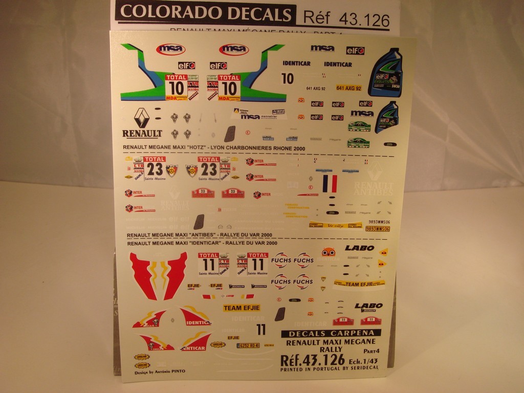 DECALS 1/43 RENAULT MEGANE MAXI RALLY PART 4 - CARPENA 43126