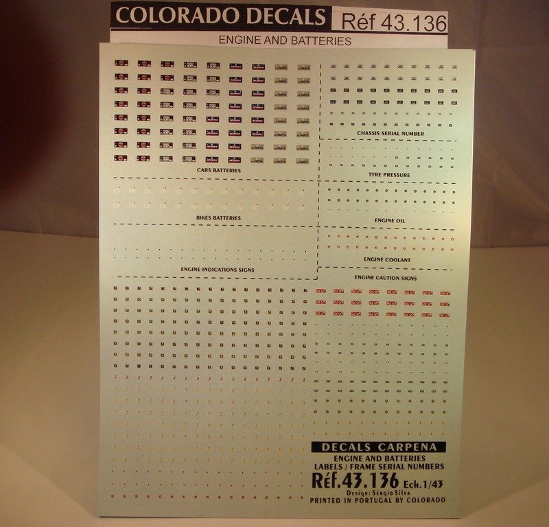 DECALS 1/43 LOGOS POUR MOTEURS ET BATTERIES / PLATES ENGINE BATTERIES – CARPENA 43136