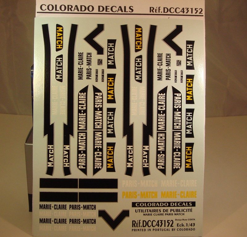 DECALS 1/43 PUB UTILITAIRE " MARIE CLAIRE,PARIS MATCH " - COLORADO 43152