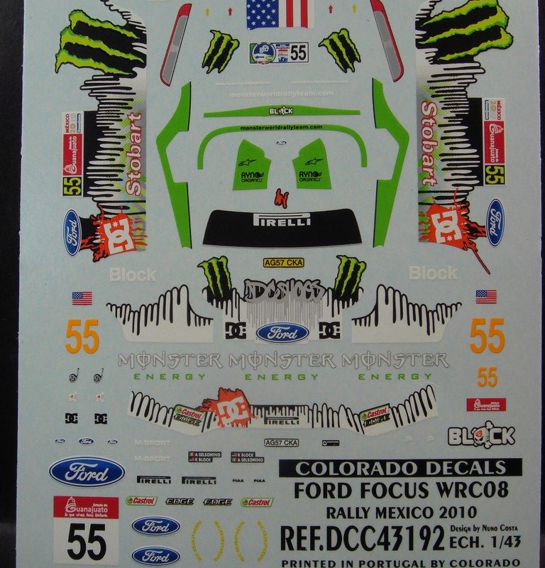 DECALS 1/43 FORD FOCUS WRC08 – #55 – K.BLOCK – RALLYE DE MEXICO 2010 – COLORADO 43192
