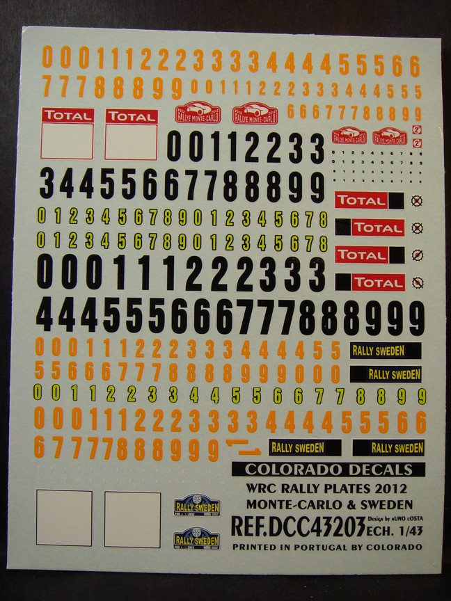DECALS 1/43 PLAQUES RALLYE WRC 2012 (MONTE CARLO / SUÈDE) - COLORADO 43203