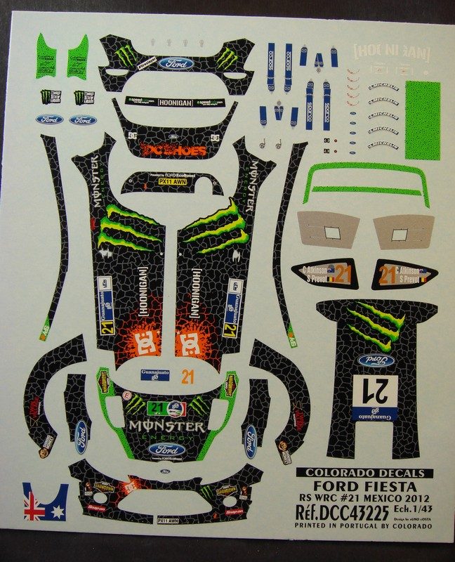 DECALS 1/43 FORD FIESTA RS WRC – #21 – ATKINSON – MEXICO 2012 – COLORADO 43225