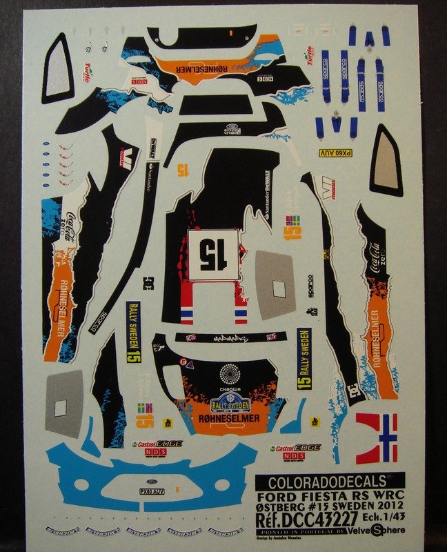 DECALS 1/43 FORD FIESTA RS WRC – #15 – OSTBERG – RALLYE SUEDE 2012 – COLORADO 43227