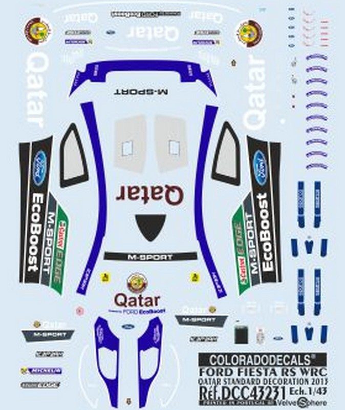DECALS 1/43 FORD FIESTA RS WRC – DECORATION STANDARD QATAR 2013 – COLORADO 43231