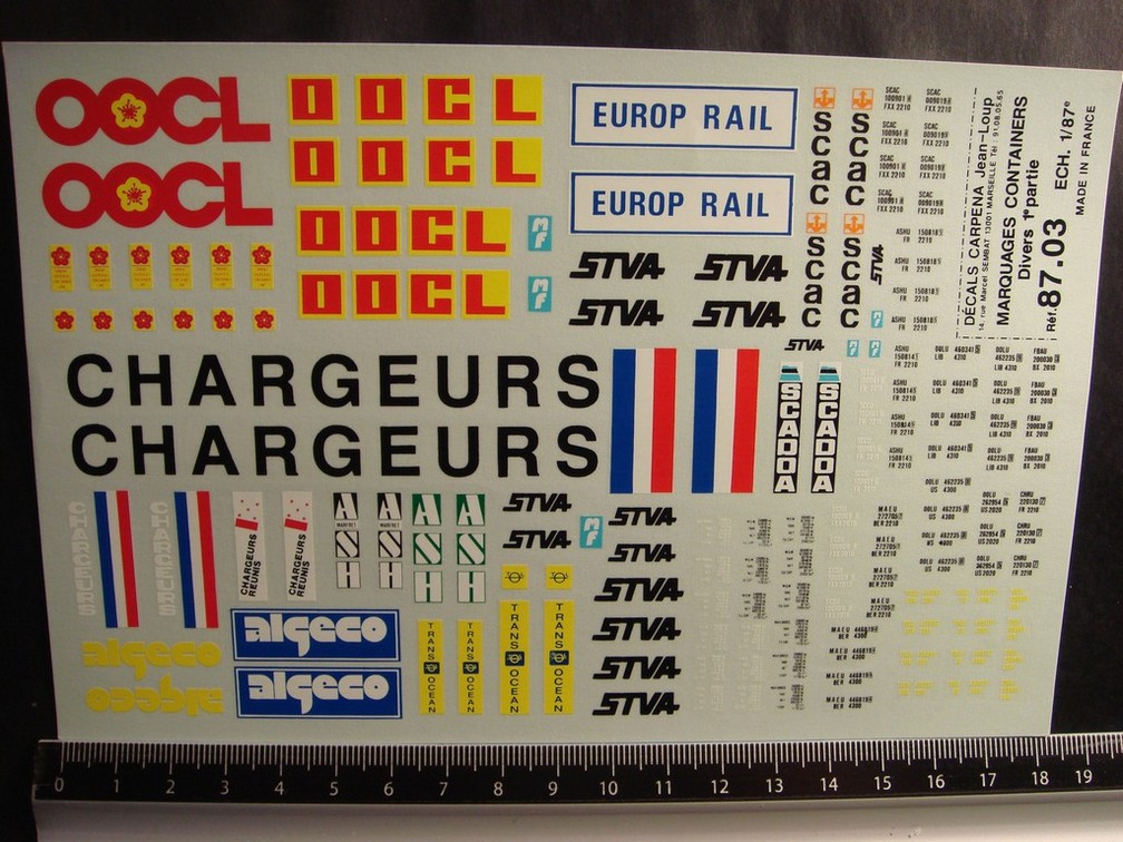 DECALS TRAIN 1/87 MARQUAGES CONTAINERS DIVERS PART 1 - CARPENA 8703