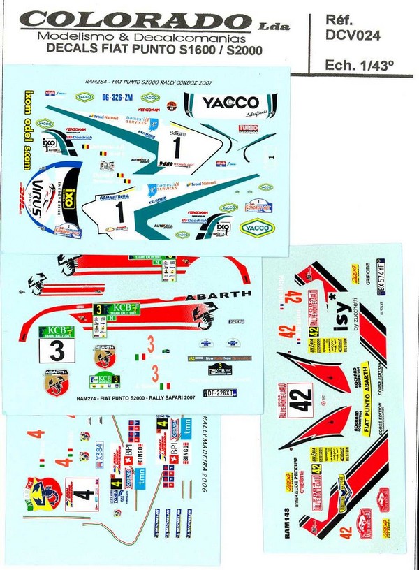 LOT DIVERS DECALS 1/43 FIAT PUNTO S1600 / S2000 - COLORADO DCV024
