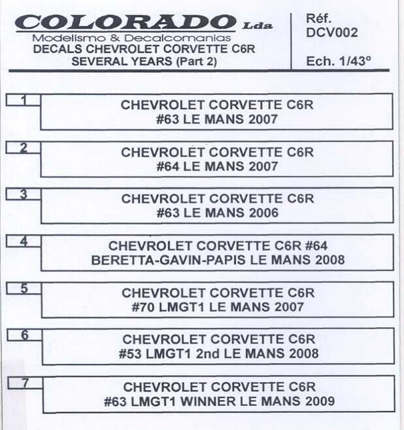 LOT DECALS 1/43 CHEVROLET CORVETTE C6R LE MANS PART2 - COLORADO DCV002 – Image 2
