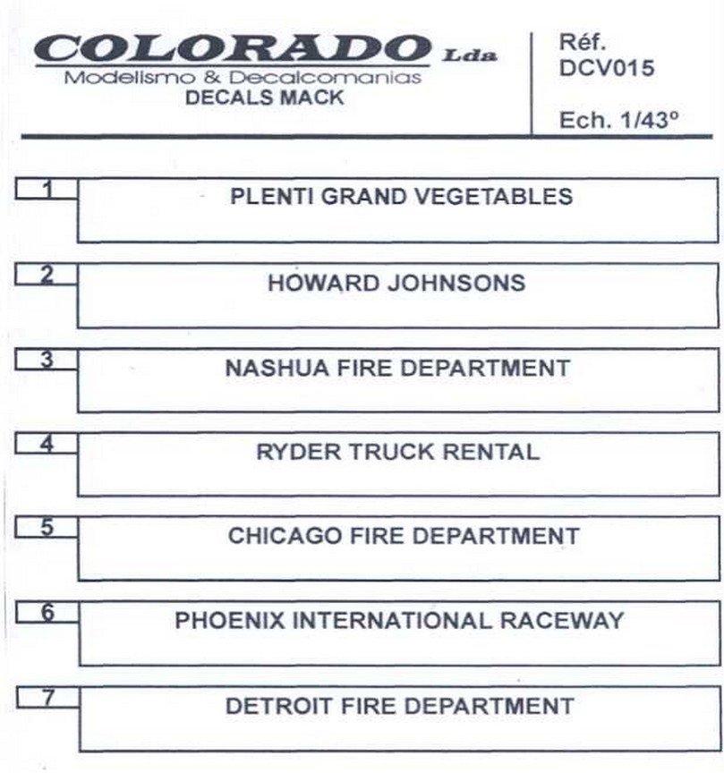 LOT DECALS 1/43 CAMIONS MACK DIVERS DECORATIONS- COLORADO DCV015 – Image 2