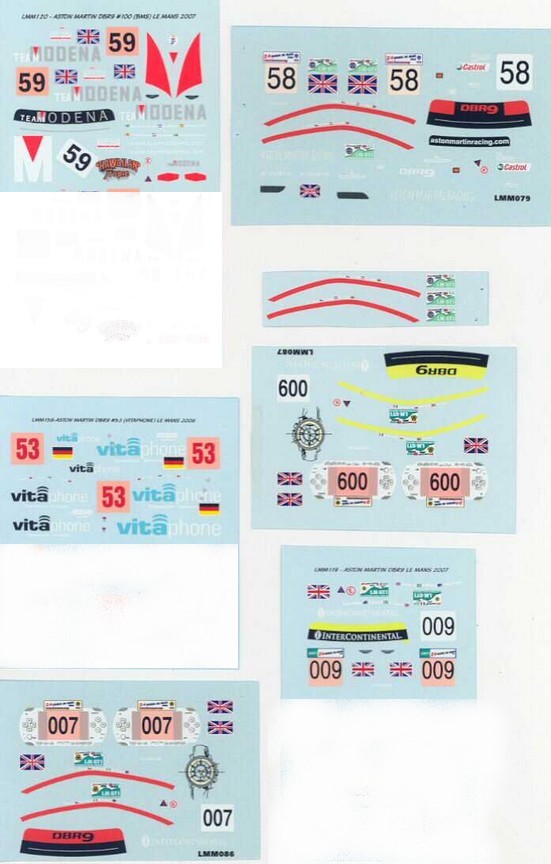 LOT DIVERS DECALS 1/43 ASTON MARTIN DBR9 LE MANS Part 1 - COLORADO DCV027