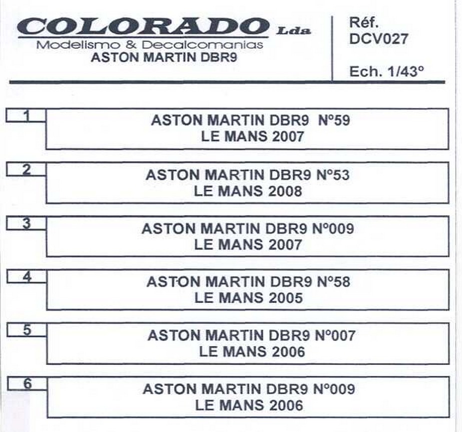 LOT DIVERS DECALS 1/43 ASTON MARTIN DBR9 LE MANS Part 1 - COLORADO DCV027 – Image 2