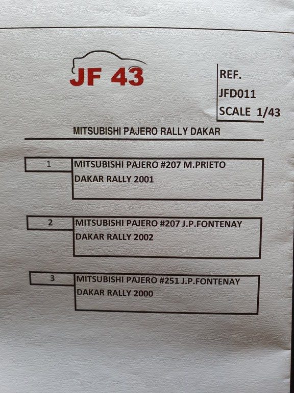 LOT 3 DECALS 1/43 MITSUBISHI PAJERO DAKAR 2001 PRIETO 2000/02 FONTENAY - JFD011 – Image 2