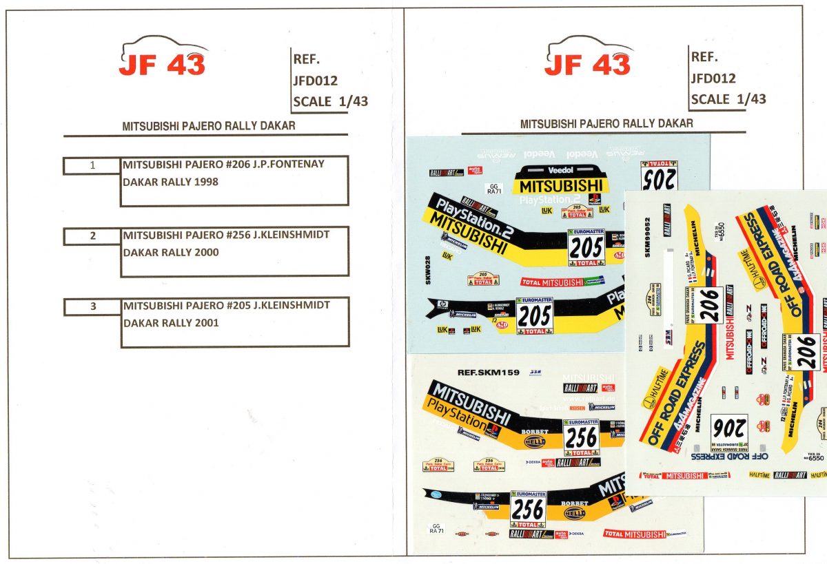 LOT 3 DECALS 1/43 MITSUBISHI PAJERO DAKAR 1998 - 2000/2001 KLEINSHMIDT - JFD012 – Image 2