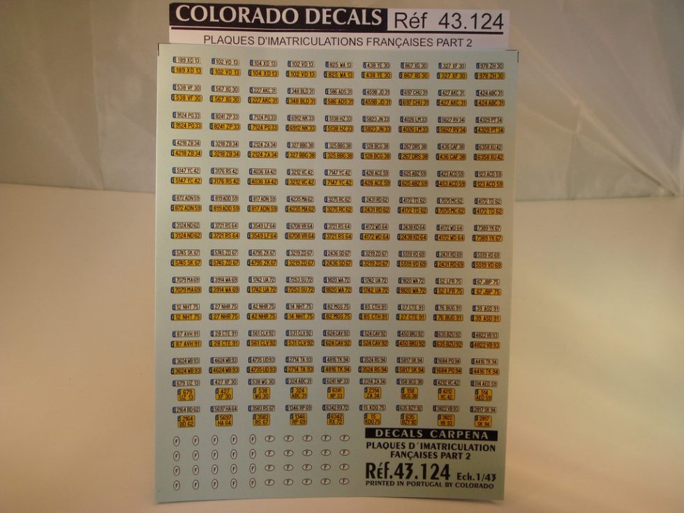 DECALS 1/43 PLAQUES IMMATRICULATIONS BLANCHE/JAUNE FRANCE CARPENA