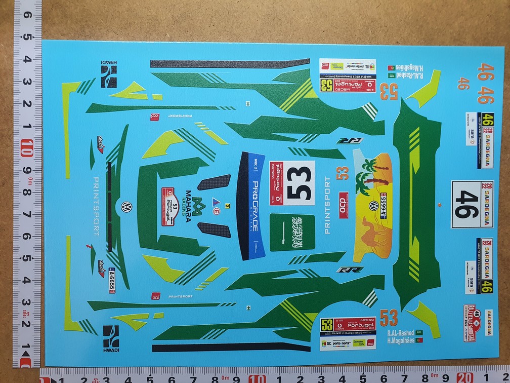DECALS 1/24 VW POLO R5 #46 ou #53 - AL-RASHED - RALLYE SARDAIGNE/PORTUGAL 2022 - VV24103