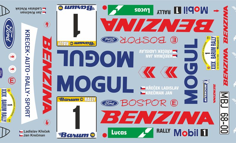 DECALS 1/43 FORD ESCORT RS COSWORTH - #1 - KRECEK - RALLYE DU BARUM 1999 - D43455