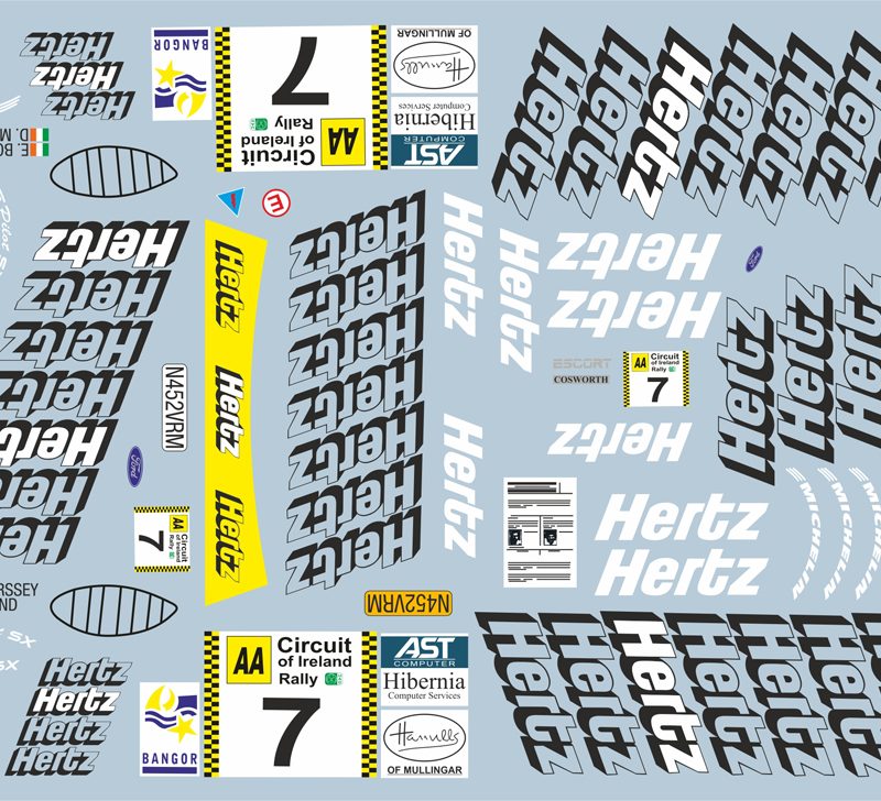 DECALS 1/43 FORD ESCORT RS COSWORTH - #7 - BOLAND - CIRCUIT OF IRELAND 1997 - D43458