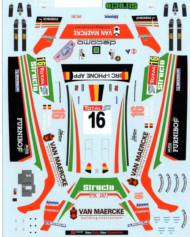 DECALS 1/24 PEUGEOT 207 S2000 - #16 - TSJOEN - GEKO YPRES RALLY 2011 - DCC12437