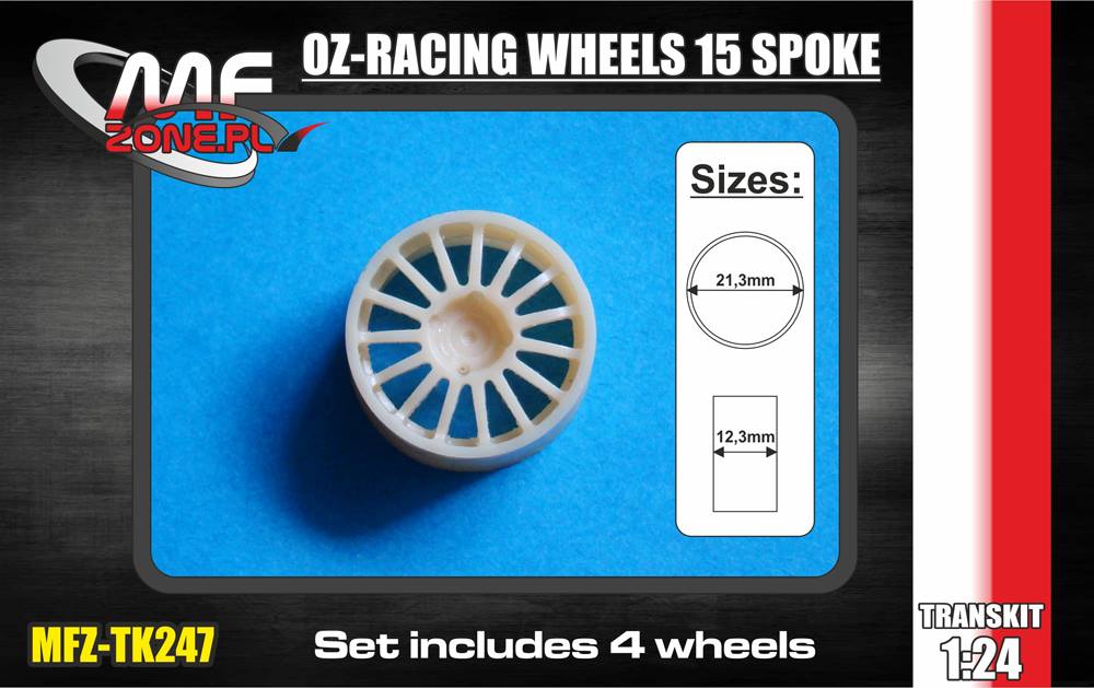 PIECES RESINE JANTES 1/24 OZ-RACING WHEELS 15 RAYONS / 4 ECROUS 18" - TK247
