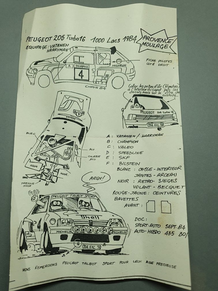 KIT 1/43 PEUGEOT 205 TURBO16 - VATANEN  RALLYE 1000 LACS 1984 - PROVENCE MOULAGE – Image 6